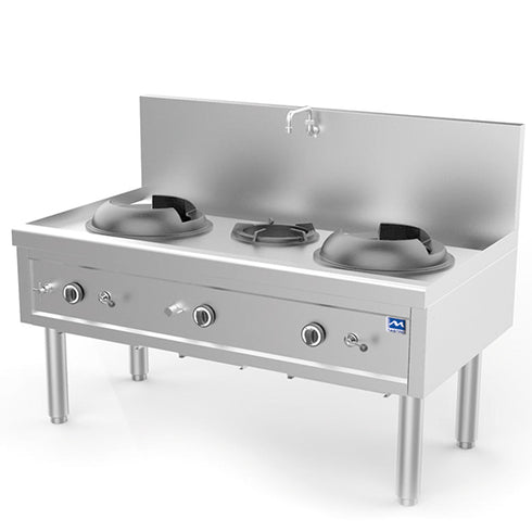 Plan De Cuisson Wok à Gaz Avec 2 Brûleurs 27,5 Kw + 1 Brûleur Soupe 9,2 Kw, 1 Robinet Pour L'Eau, AHA0008/U